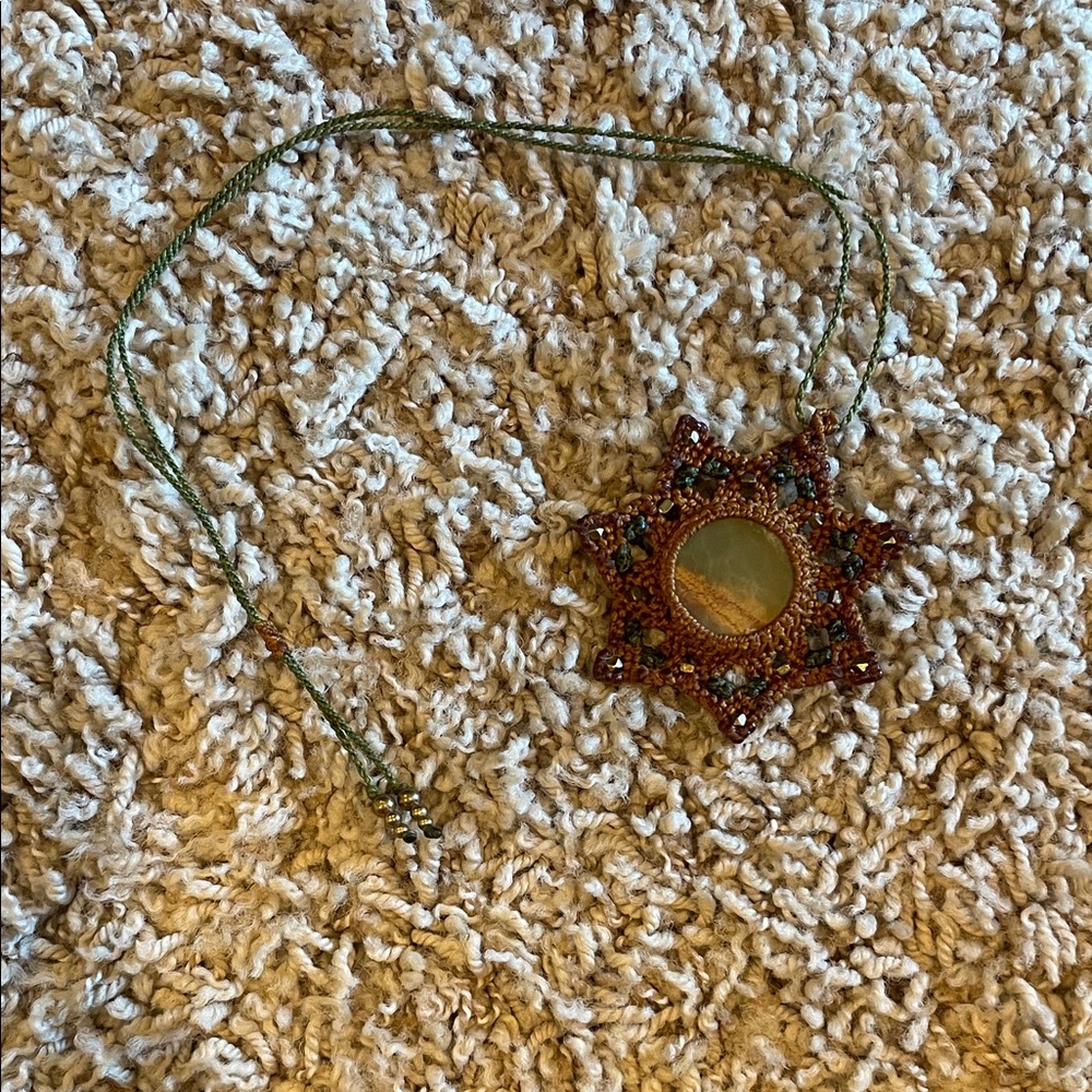 Handcrafted Starburst Green Beaded Pendant Necklace